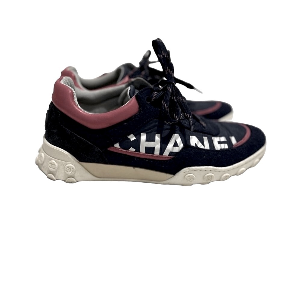 CHANEL 18K NAVY PINK SNEAKERS (RETAIL $800)